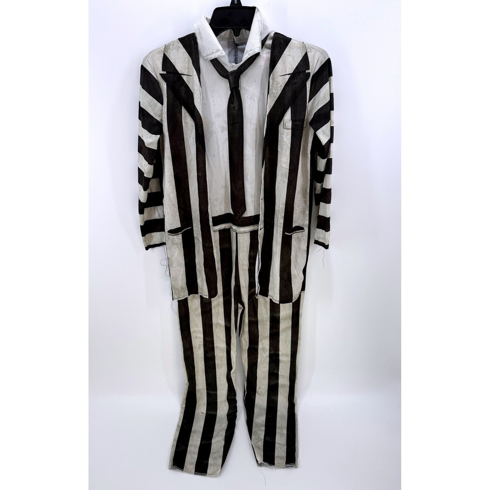 Rubies Beetlejuice Costume Jumpsuit Mens Large Black White Striped Halloween